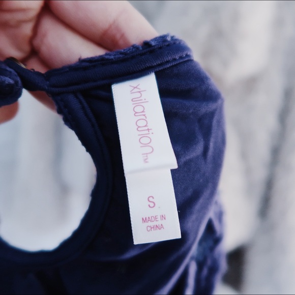 Royal Blue Flower Lace Crop Top with Fringe Ball - Picture 3 of 3